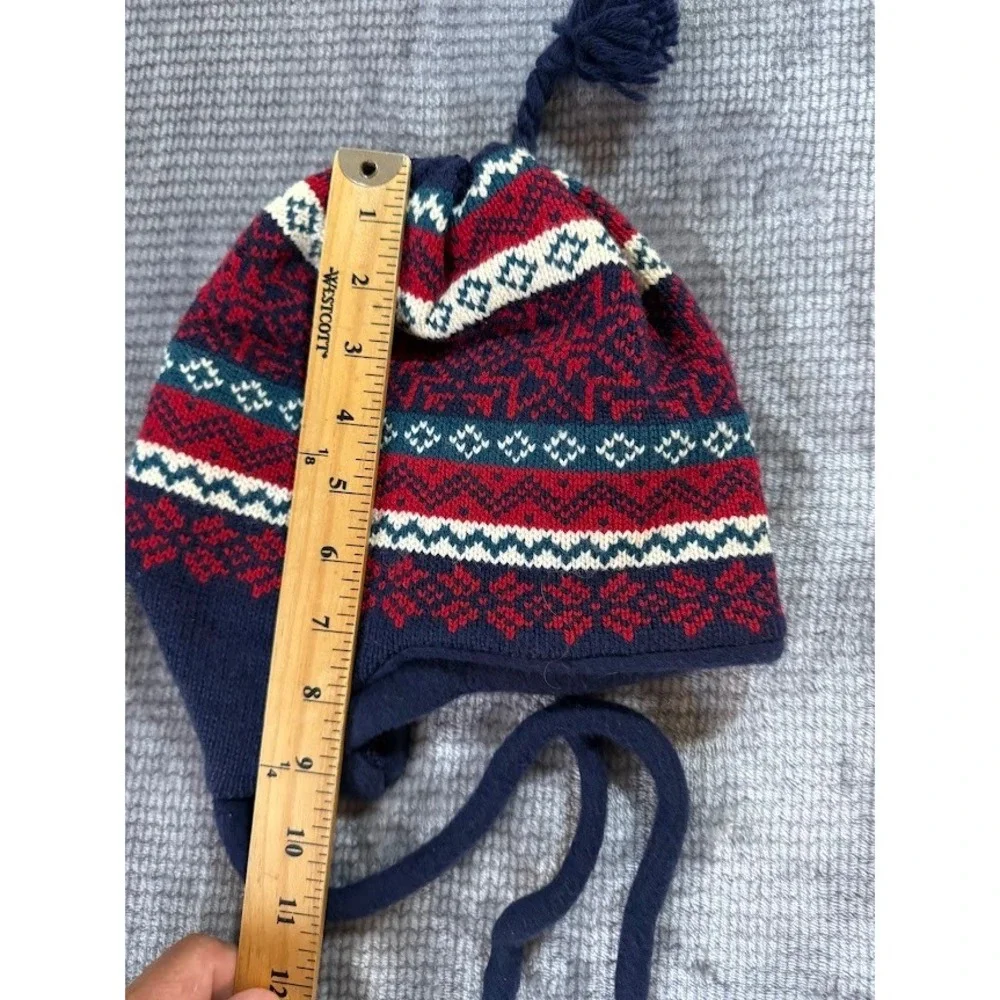 Turtle Fur‎ Poppy Gall Wool Blend Fair Isle Earflap Beanie Hat Red Vermont USA